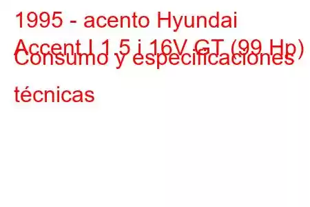 1995 - acento Hyundai
Accent I 1.5 i 16V GT (99 Hp) Consumo y especificaciones técnicas