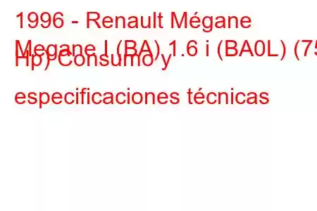 1996 - Renault Mégane
Megane I (BA) 1.6 i (BA0L) (75 Hp) Consumo y especificaciones técnicas