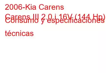 2006-Kia Carens
Carens III 2.0 i 16V (144 Hp) Consumo y especificaciones técnicas