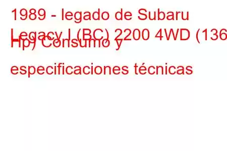 1989 - legado de Subaru
Legacy I (BC) 2200 4WD (136 Hp) Consumo y especificaciones técnicas