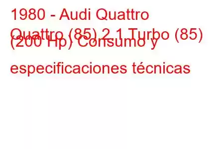 1980 - Audi Quattro
Quattro (85) 2.1 Turbo (85) (200 Hp) Consumo y especificaciones técnicas