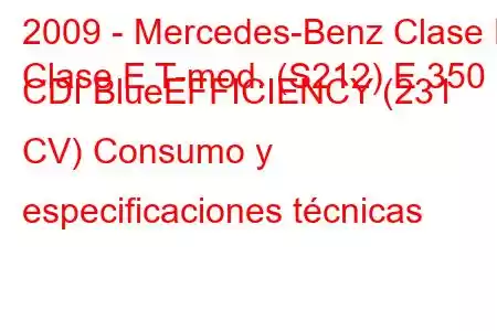 2009 - Mercedes-Benz Clase E
Clase E T-mod. (S212) E 350 CDI BlueEFFICIENCY (231 CV) Consumo y especificaciones técnicas