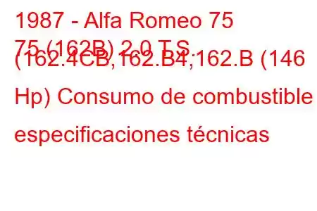 1987 - Alfa Romeo 75
75 (162B) 2.0 T.S. (162.4CB,162.B4,162.B (146 Hp) Consumo de combustible y especificaciones técnicas