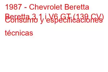 1987 - Chevrolet Beretta
Beretta 3.1 i V6 GT (139 CV) Consumo y especificaciones técnicas