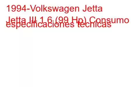 1994-Volkswagen Jetta
Jetta III 1.6 (99 Hp) Consumo y especificaciones técnicas