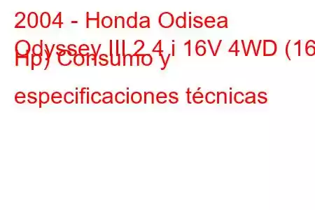 2004 - Honda Odisea
Odyssey III 2.4 i 16V 4WD (160 Hp) Consumo y especificaciones técnicas