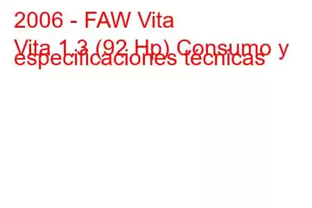 2006 - FAW Vita
Vita 1.3 (92 Hp) Consumo y especificaciones técnicas