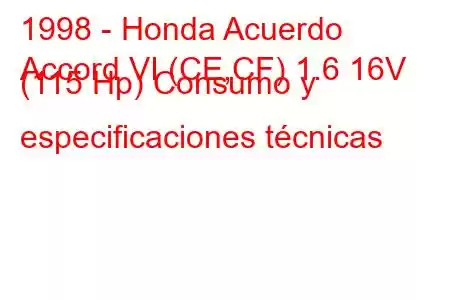 1998 - Honda Acuerdo
Accord VI (CE,CF) 1.6 16V (115 Hp) Consumo y especificaciones técnicas