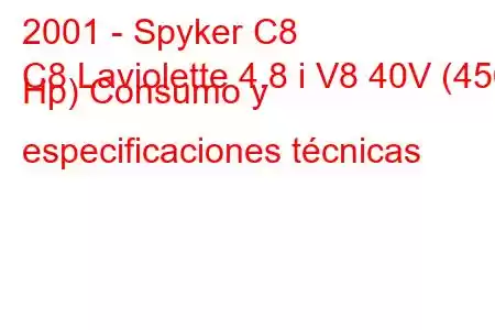 2001 - Spyker C8
C8 Laviolette 4.8 i V8 40V (456 Hp) Consumo y especificaciones técnicas