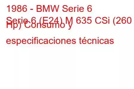 1986 - BMW Serie 6
Serie 6 (E24) M 635 CSi (260 Hp) Consumo y especificaciones técnicas