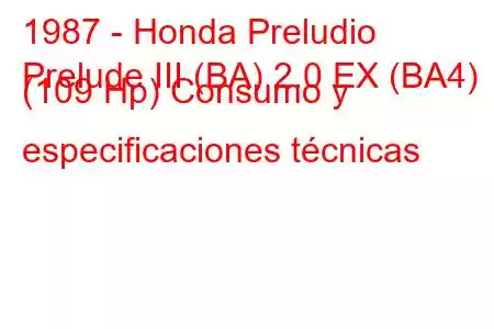 1987 - Honda Preludio
Prelude III (BA) 2.0 EX (BA4) (109 Hp) Consumo y especificaciones técnicas