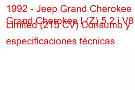 1992 - Jeep Grand Cherokee
Grand Cherokee I (Z) 5.2 i V8 Limited (215 CV) Consumo y especificaciones técnicas