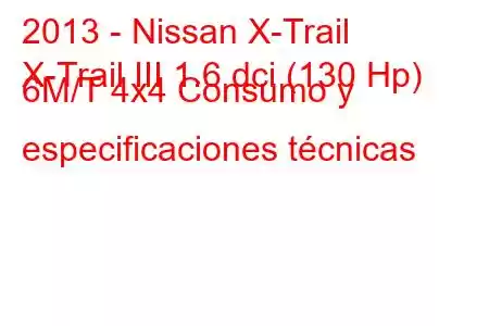 2013 - Nissan X-Trail
X-Trail III 1.6 dci (130 Hp) 6M/T 4x4 Consumo y especificaciones técnicas