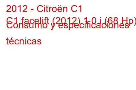 2012 - Citroën C1
C1 facelift (2012) 1.0 i (68 Hp) Consumo y especificaciones técnicas