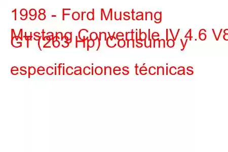 1998 - Ford Mustang
Mustang Convertible IV 4.6 V8 GT (263 Hp) Consumo y especificaciones técnicas