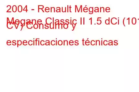 2004 - Renault Mégane
Megane Classic II 1.5 dCi (101 CV) Consumo y especificaciones técnicas