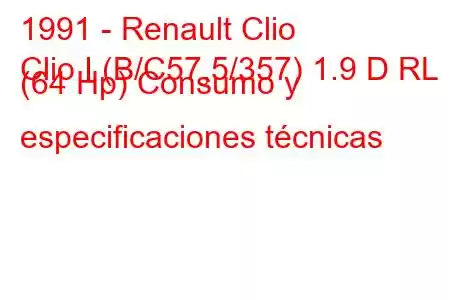 1991 - Renault Clio
Clio I (B/C57,5/357) 1.9 D RL (64 Hp) Consumo y especificaciones técnicas