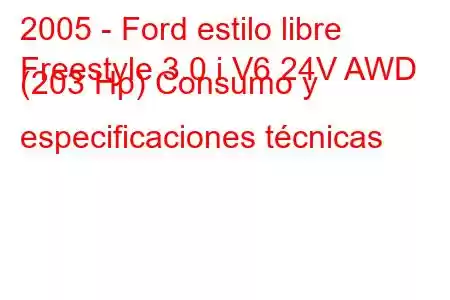 2005 - Ford estilo libre
Freestyle 3.0 i V6 24V AWD (203 Hp) Consumo y especificaciones técnicas