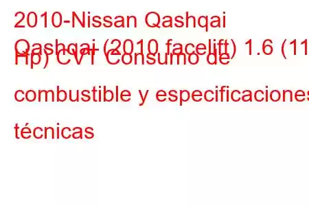 2010-Nissan Qashqai
Qashqai (2010 facelift) 1.6 (117 Hp) CVT Consumo de combustible y especificaciones técnicas