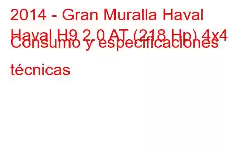 2014 - Gran Muralla Haval
Haval H9 2.0 AT (218 Hp) 4x4 Consumo y especificaciones técnicas