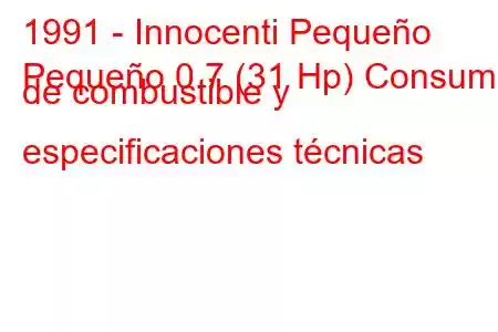 1991 - Innocenti Pequeño
Pequeño 0.7 (31 Hp) Consumo de combustible y especificaciones técnicas