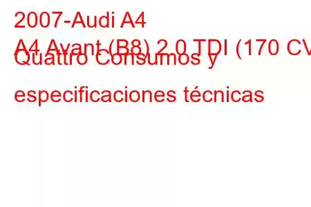 2007-Audi A4
A4 Avant (B8) 2.0 TDI (170 CV) Quattro Consumos y especificaciones técnicas