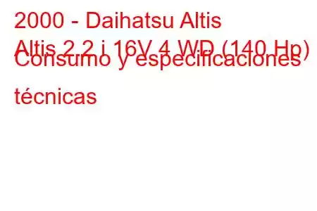 2000 - Daihatsu Altis
Altis 2.2 i 16V 4 WD (140 Hp) Consumo y especificaciones técnicas