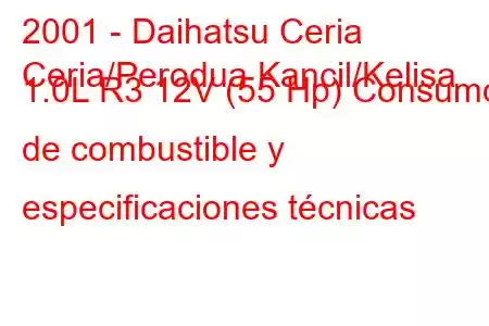 2001 - Daihatsu Ceria
Ceria/Perodua Kancil/Kelisa 1.0L R3 12V (55 Hp) Consumo de combustible y especificaciones técnicas