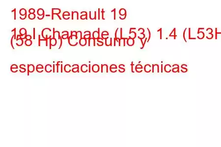 1989-Renault 19
19 I Chamade (L53) 1.4 (L53H) (58 Hp) Consumo y especificaciones técnicas