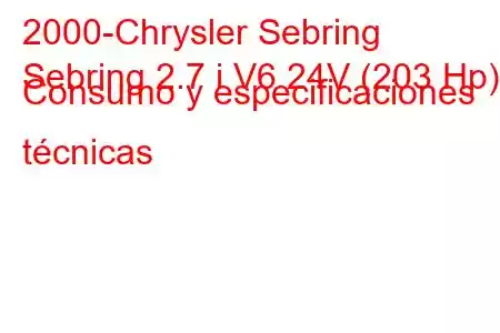 2000-Chrysler Sebring
Sebring 2.7 i V6 24V (203 Hp) Consumo y especificaciones técnicas