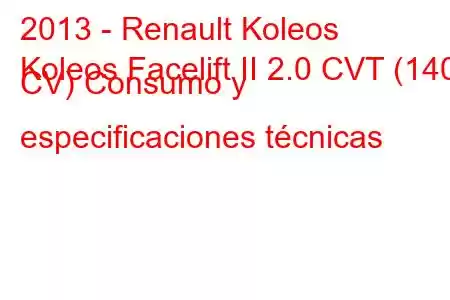 2013 - Renault Koleos
Koleos Facelift II 2.0 CVT (140 CV) Consumo y especificaciones técnicas