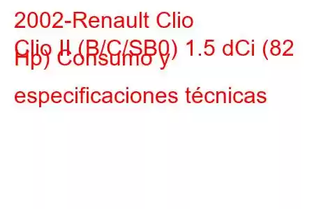 2002-Renault Clio
Clio II (B/C/SB0) 1.5 dCi (82 Hp) Consumo y especificaciones técnicas