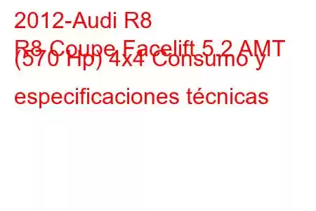 2012-Audi R8
R8 Coupe Facelift 5.2 AMT (570 Hp) 4x4 Consumo y especificaciones técnicas