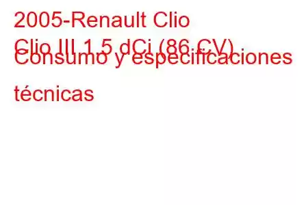 2005-Renault Clio
Clio III 1.5 dCi (86 CV) Consumo y especificaciones técnicas