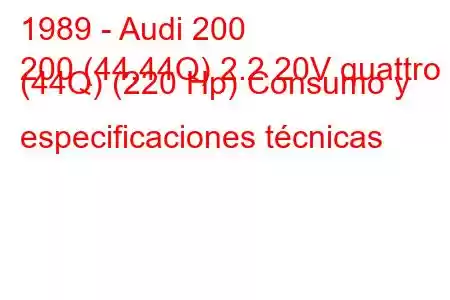 1989 - Audi 200
200 (44,44Q) 2.2 20V quattro (44Q) (220 Hp) Consumo y especificaciones técnicas