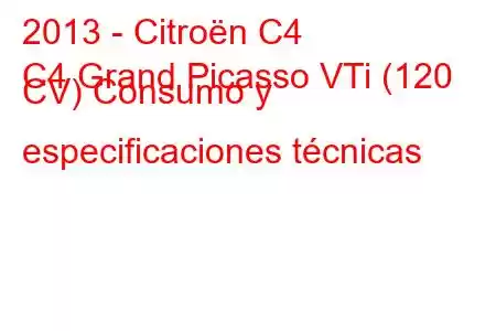 2013 - Citroën C4
C4 Grand Picasso VTi (120 CV) Consumo y especificaciones técnicas