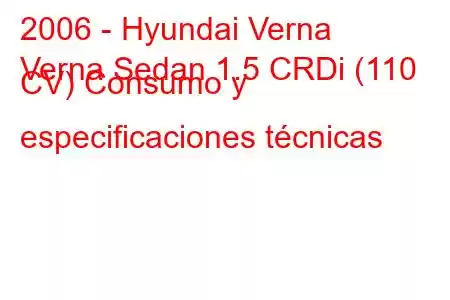 2006 - Hyundai Verna
Verna Sedan 1.5 CRDi (110 CV) Consumo y especificaciones técnicas