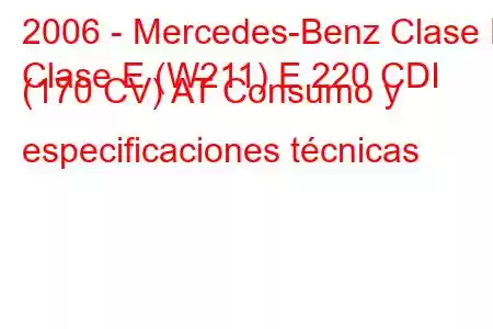 2006 - Mercedes-Benz Clase E
Clase E (W211) E 220 CDI (170 CV) AT Consumo y especificaciones técnicas