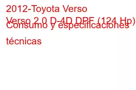 2012-Toyota Verso
Verso 2.0 D-4D DPF (124 Hp) Consumo y especificaciones técnicas