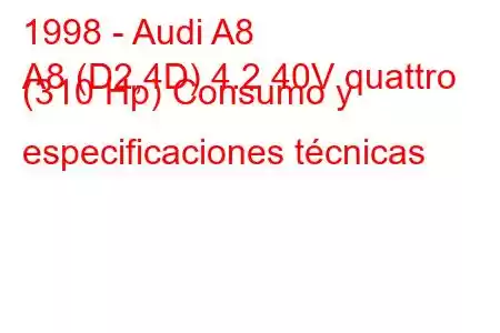 1998 - Audi A8
A8 (D2,4D) 4.2 40V quattro (310 Hp) Consumo y especificaciones técnicas