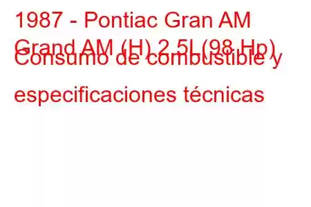 1987 - Pontiac Gran AM
Grand AM (H) 2.5L(98 Hp) Consumo de combustible y especificaciones técnicas