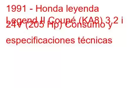 1991 - Honda leyenda
Legend II Coupé (KA8) 3.2 i 24V (205 Hp) Consumo y especificaciones técnicas