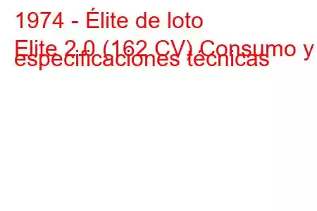 1974 - Élite de loto
Elite 2.0 (162 CV) Consumo y especificaciones técnicas