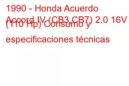 1990 - Honda Acuerdo
Accord IV (CB3,CB7) 2.0 16V (110 Hp) Consumo y especificaciones técnicas