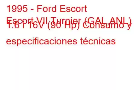 1995 - Ford Escort
Escort VII Turnier (GAL,ANL) 1.6 i 16V (90 Hp) Consumo y especificaciones técnicas