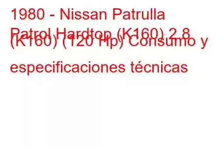 1980 - Nissan Patrulla
Patrol Hardtop (K160) 2.8 (K160) (120 Hp) Consumo y especificaciones técnicas