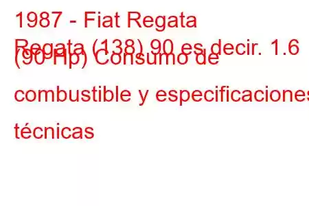 1987 - Fiat Regata
Regata (138) 90 es decir. 1.6 (90 Hp) Consumo de combustible y especificaciones técnicas