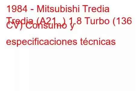 1984 - Mitsubishi Tredia
Tredia (A21_) 1.8 Turbo (136 CV) Consumo y especificaciones técnicas