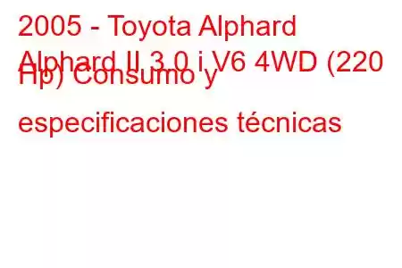 2005 - Toyota Alphard
Alphard II 3.0 i V6 4WD (220 Hp) Consumo y especificaciones técnicas