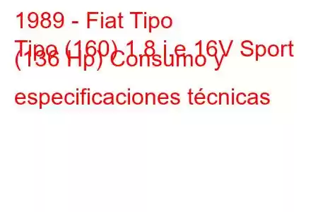 1989 - Fiat Tipo
Tipo (160) 1.8 i.e.16V Sport (136 Hp) Consumo y especificaciones técnicas